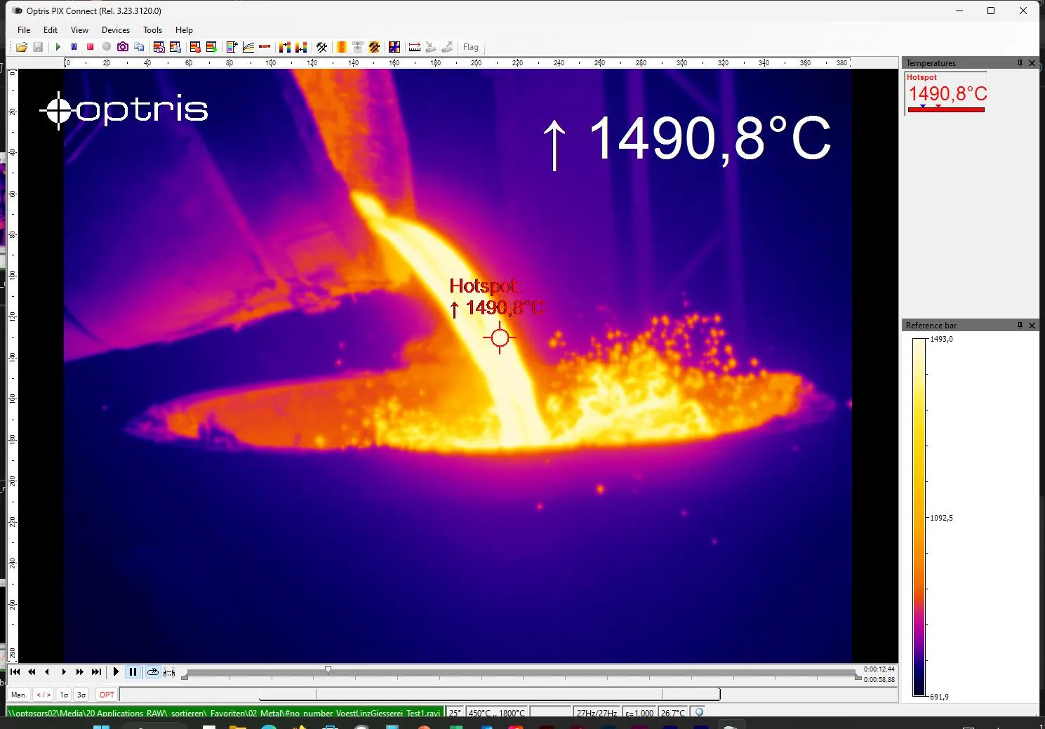 No Number Voestlinzgiesserei Test1 with Optris infrared temperature measurement